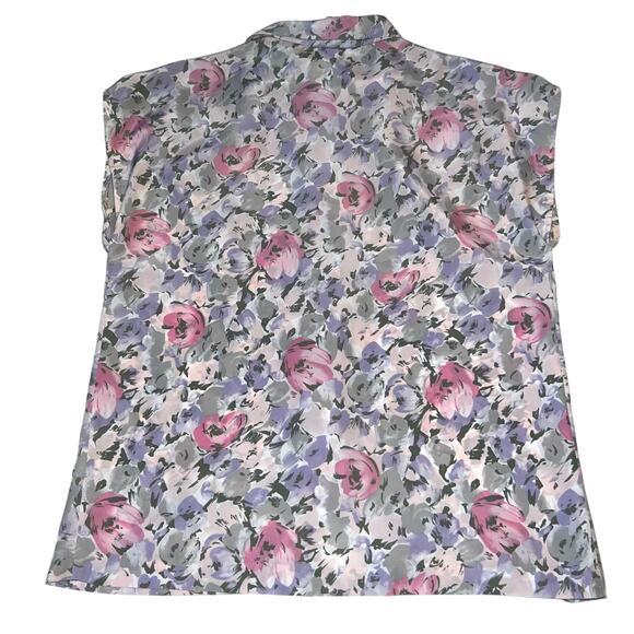 Vintage 80’s Cap Sleeve Button Front Cravat Bow Blouse Russ Petites Florals PM - Picture 2 of 8
